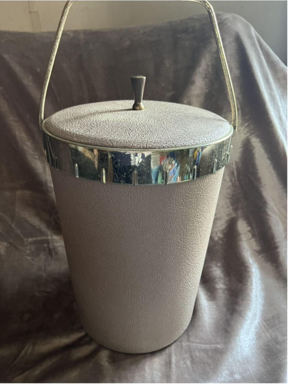 ICE BUCKET - Vtg 50s-60s Mid-Century White & Gold Kitchen Bar Decor SEE